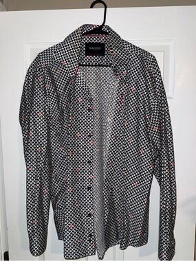 MacZoo Long Sleeve Button Up Shirt (Lips Print) (Size L)
